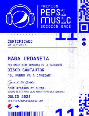 Certificado Maga Urdaneta Premios Pepsi Music 11va Edición